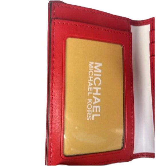 Michael KORS NWT Crimson Red Trifold Wallet Leather w/Yellow Gold Embellishment - Picture 6 of 6